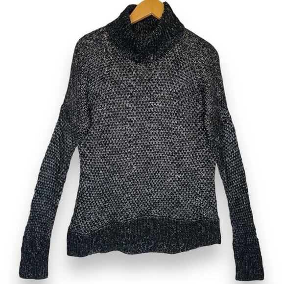 Theory Women's Sutton Athos Black Silver Mock Neck Sweater L Black Silver Wool - Picture 10 of 10